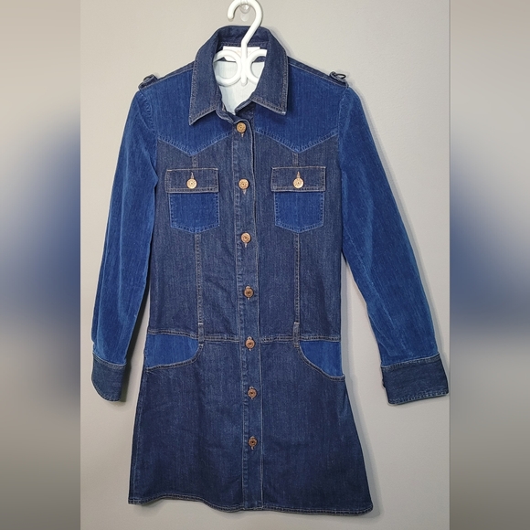 See By Chloe Blue Denim Shirt Dress Two-toned Velvet Mini - Picture 4 of 13